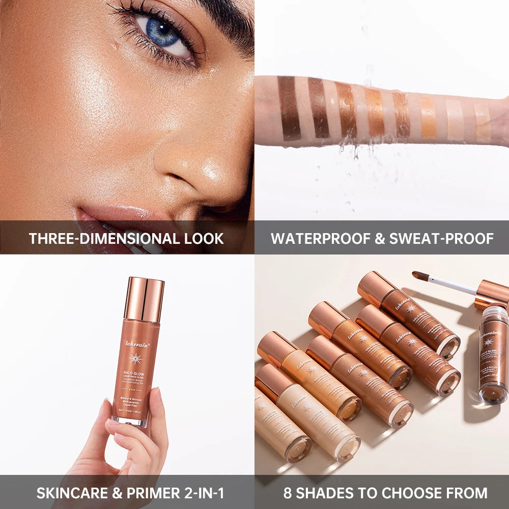2 IN 1 Face Makeup Long-Lasting Dewy Radiant Liquid Illuminator Foundation & Highlighter Brighten Face Body Shimmer Makeup