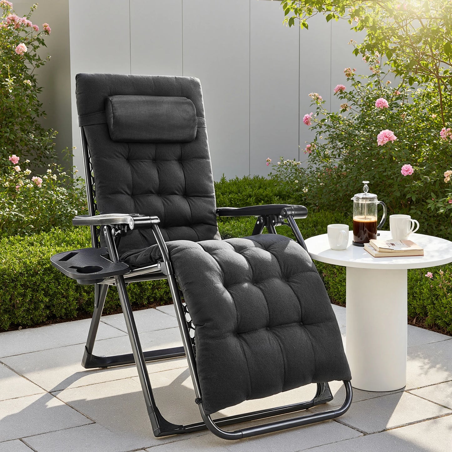 JHK Zero Gravity Folding Outdoor Patio Recliner With Cup Holders