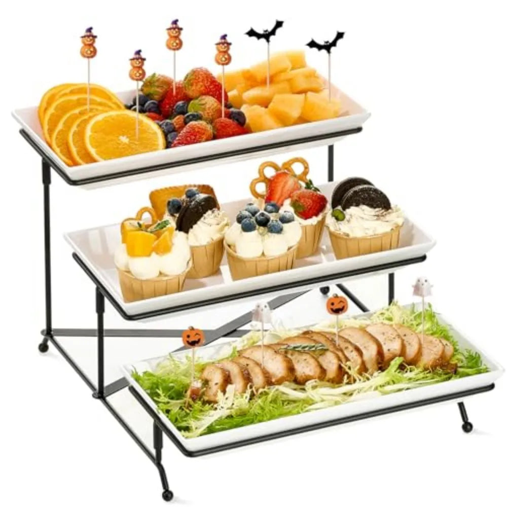 Foldable Metal Serving Tray Set Party Snack Stand Display Rack