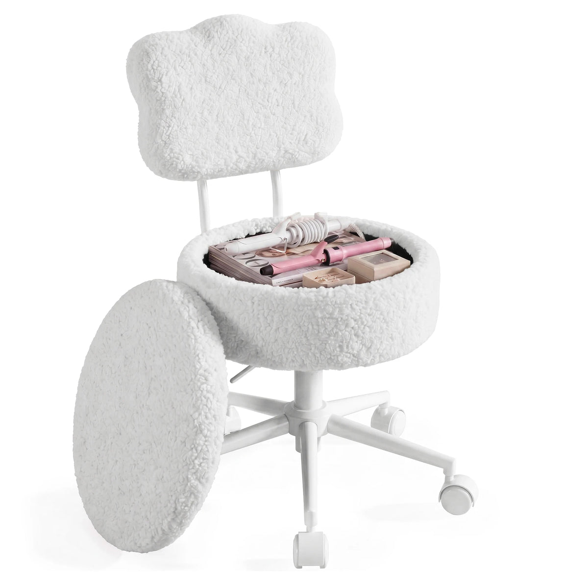 Modern Teddy Fleece Vanity Chair Including Storage And Height Adjustability