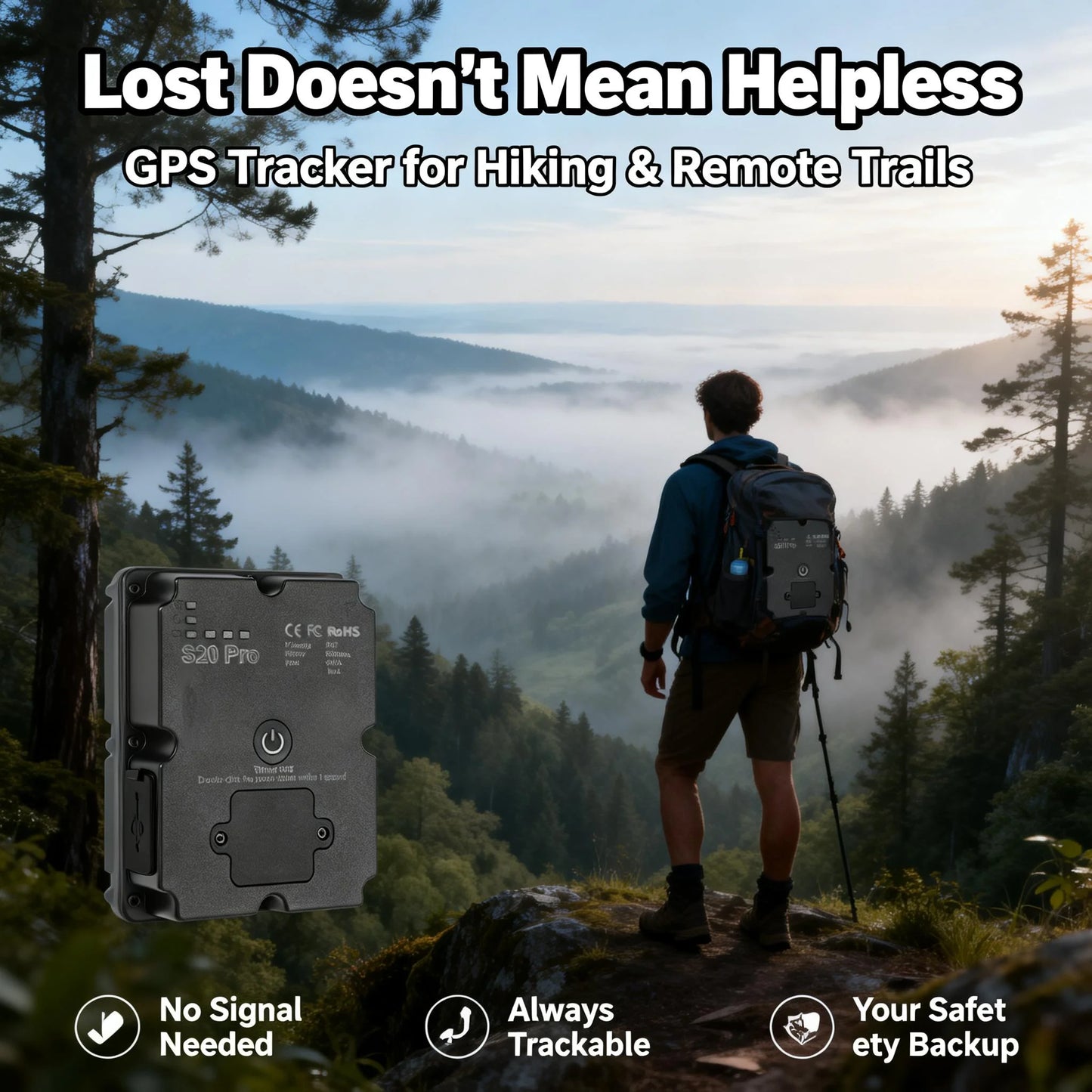 Wanwaytech GPS Tracker S20 For Hiking Backpacking 4G Waterproof SOS