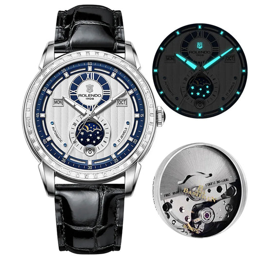 Rolendo Ladies Automatic Watch Genuine Leather Strap 50M Water Resistant