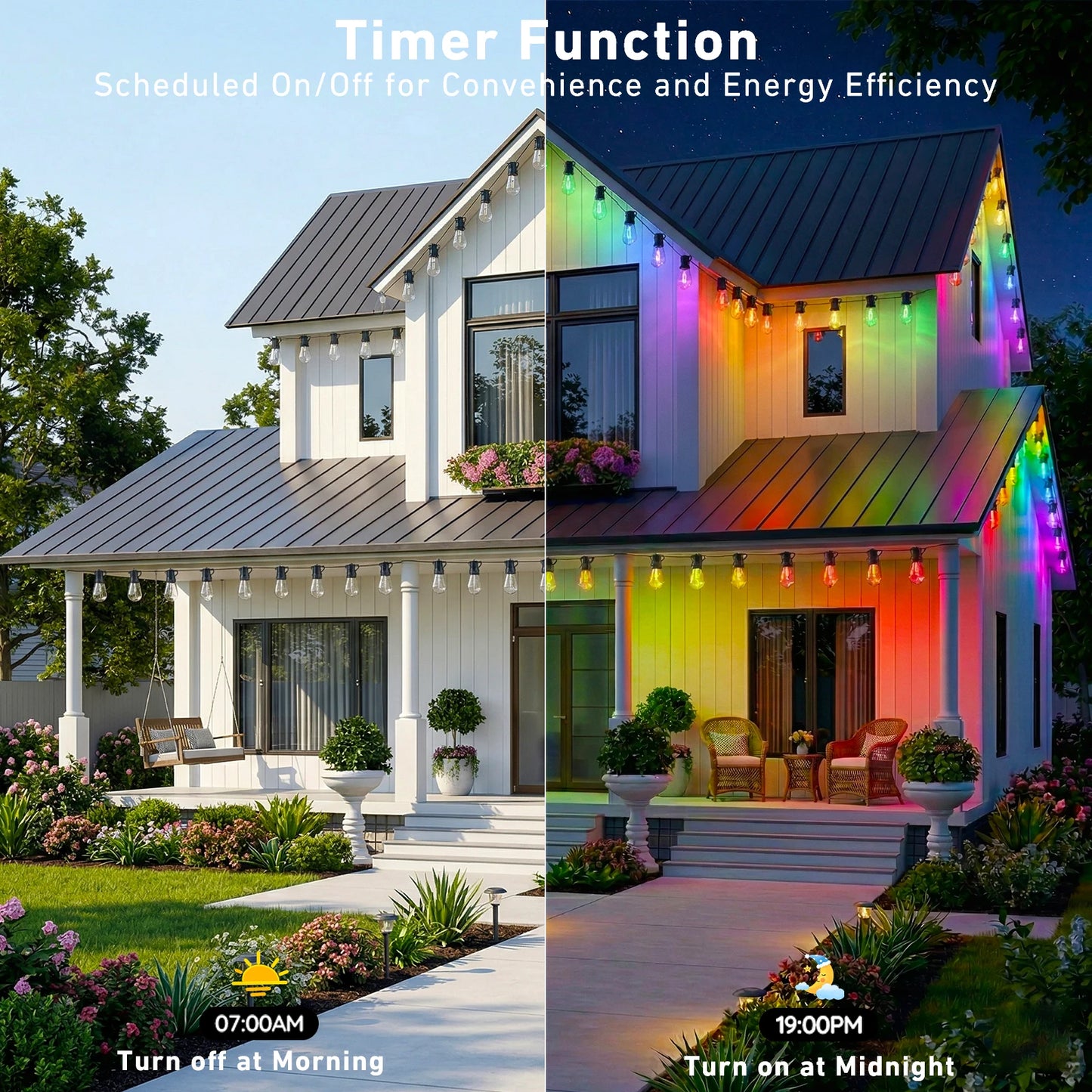 Waterproof Outdoor String Lights With Smart App Control Dimmable Led