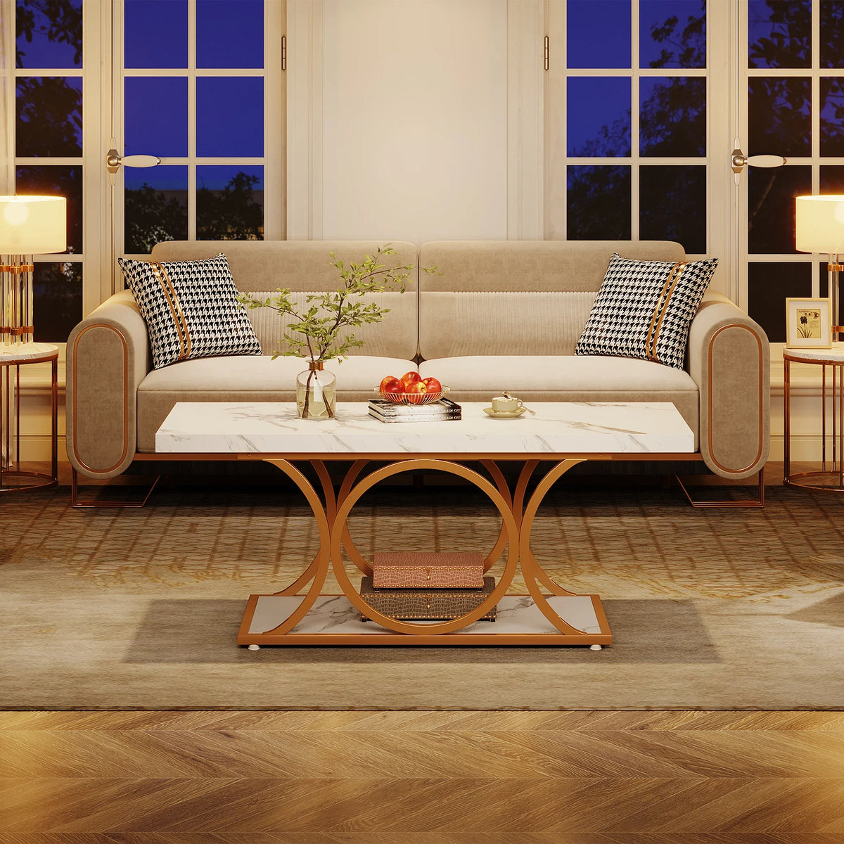 Tribesigns Modern Rectangle Two Tier Faux Marble Wood Coffee Table