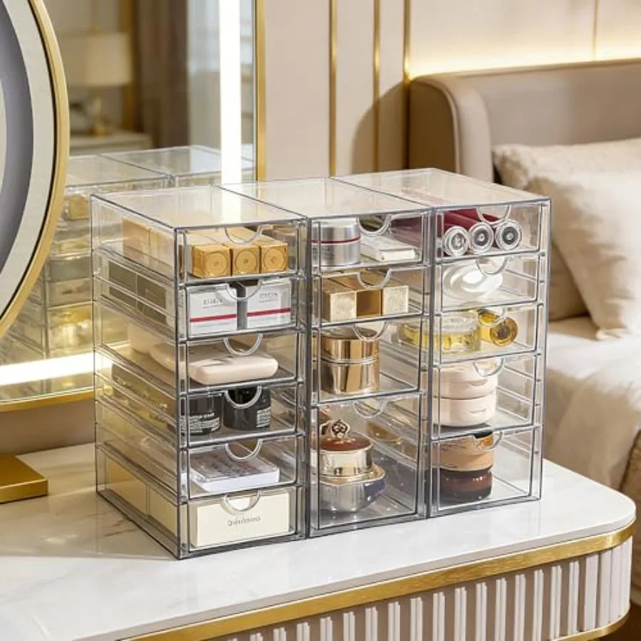 Acrylic Drawer Organizer With 15 Drawers, Clear Stackable Storage Set