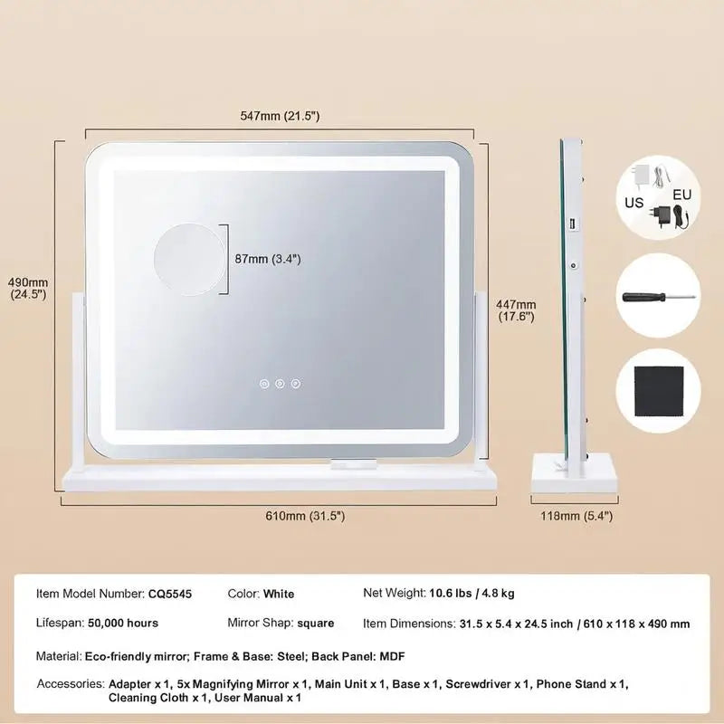 Lighted Vanity Mirror With Three Color Modes And 5X Magnification