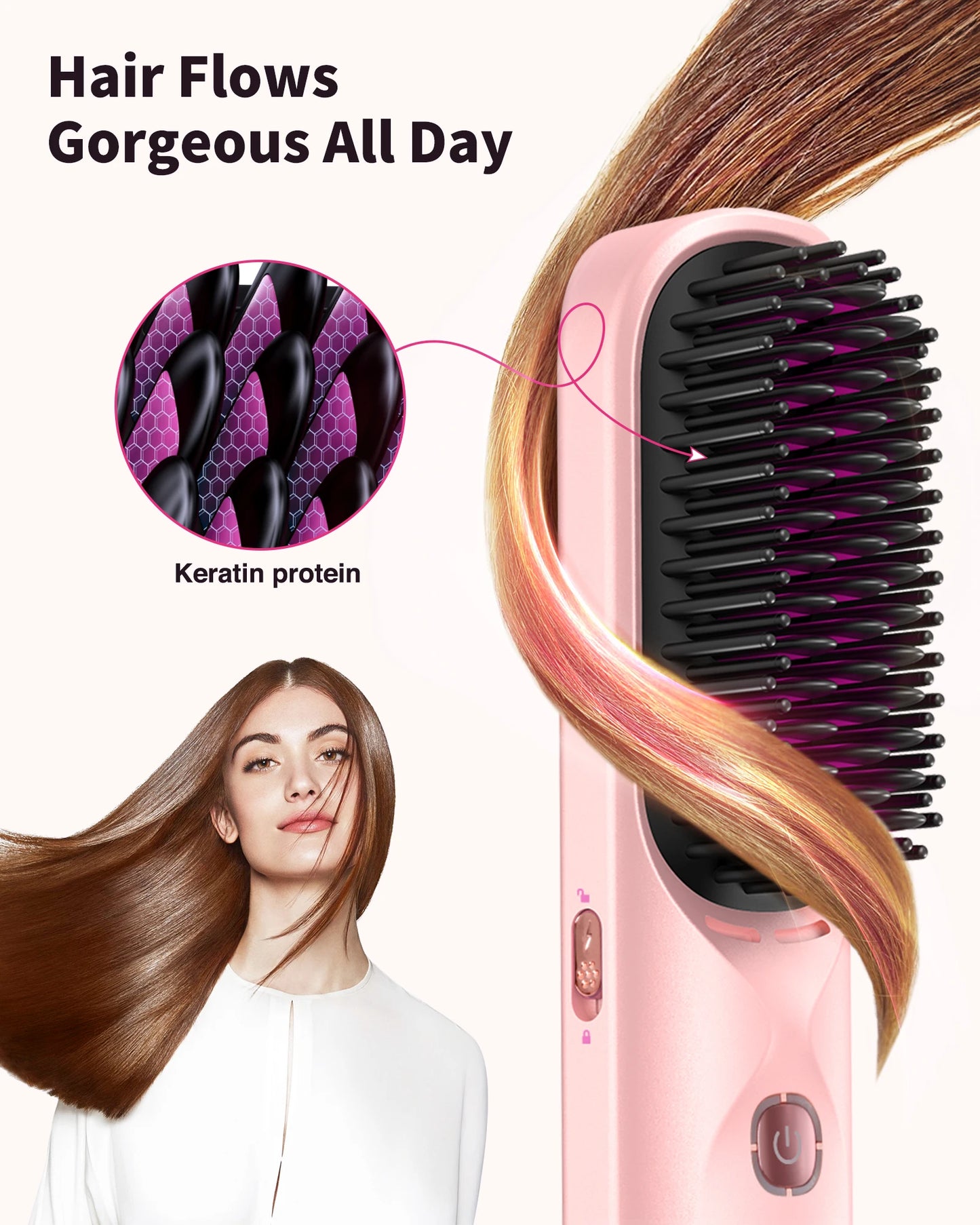 BOPCAL Cordless Hair Straightener Comb Brush Fast Heating Travel