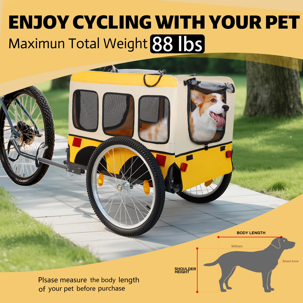 Foldable Dog Bike Trailer with All Terrain Wheels and Flag