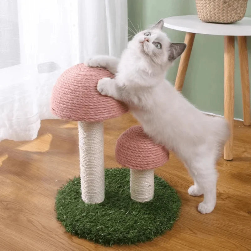 Sturdy Twin Mushroom Cat Climbing Frame With Scratching Platforms