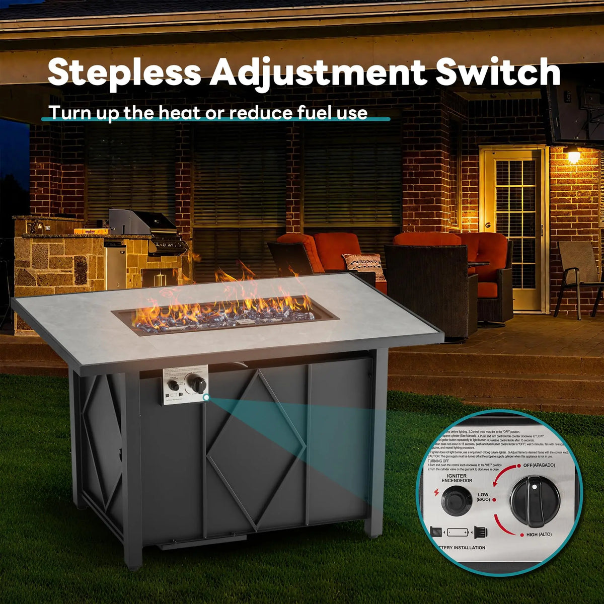 JHK Outdoor Propane Fire Pit Table For Patio Backyard Garden