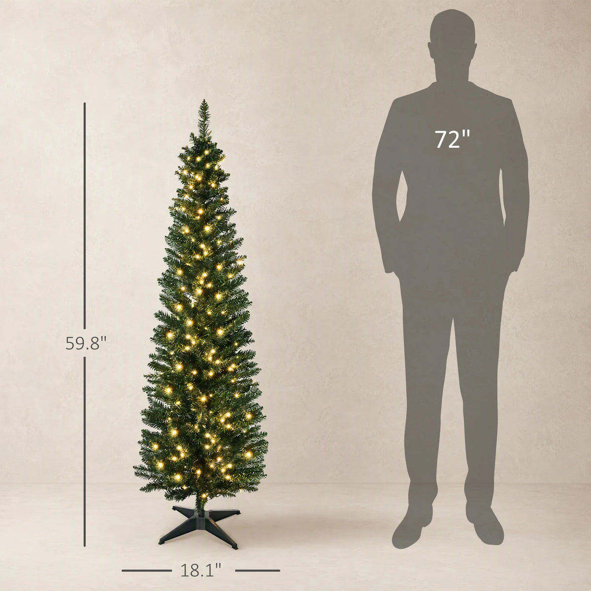 HOMCOM Pre Lit Slim Artificial Christmas Tree With Warm White LEDs