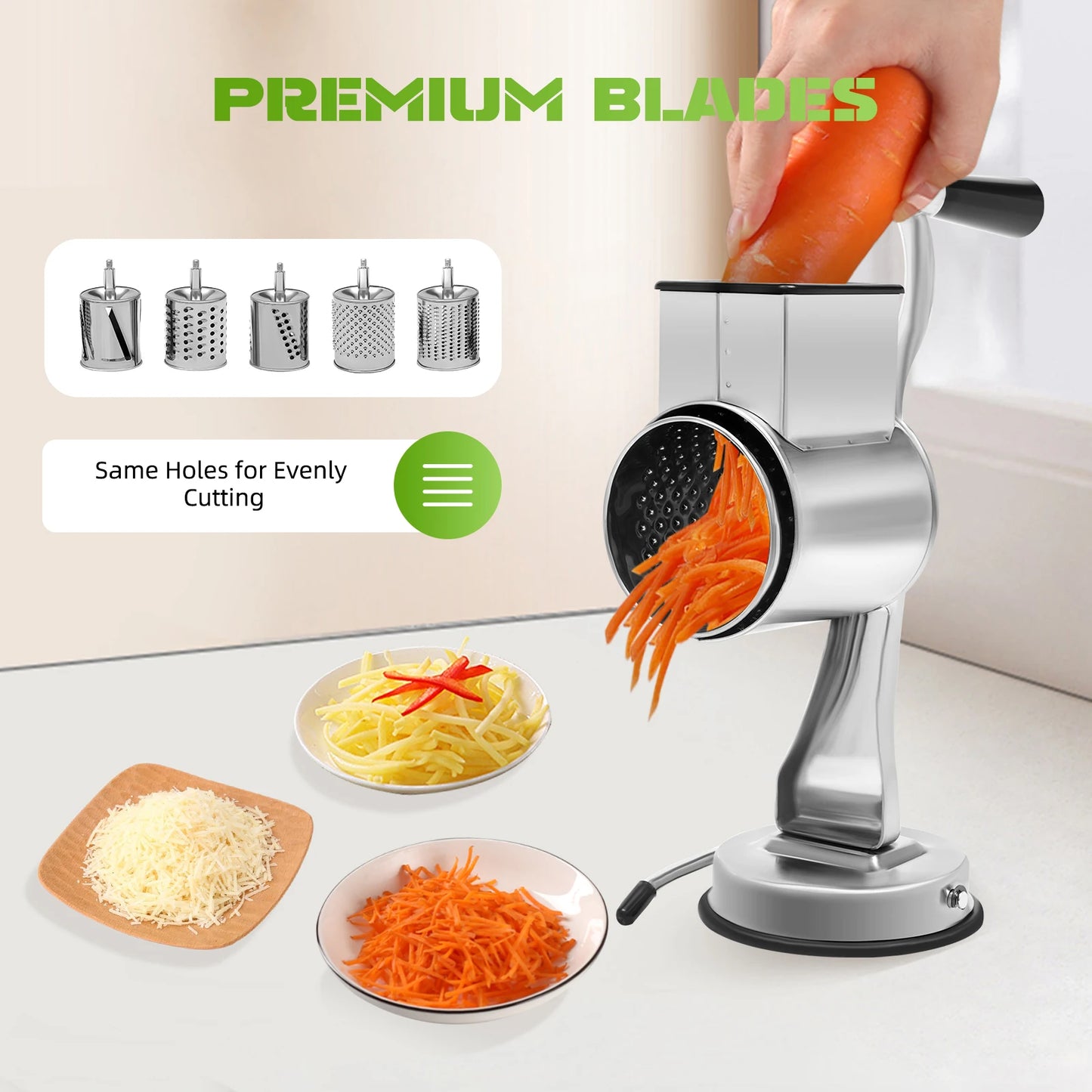 Rotary Grater With Five Stainless Steel Blades Manual Grinder