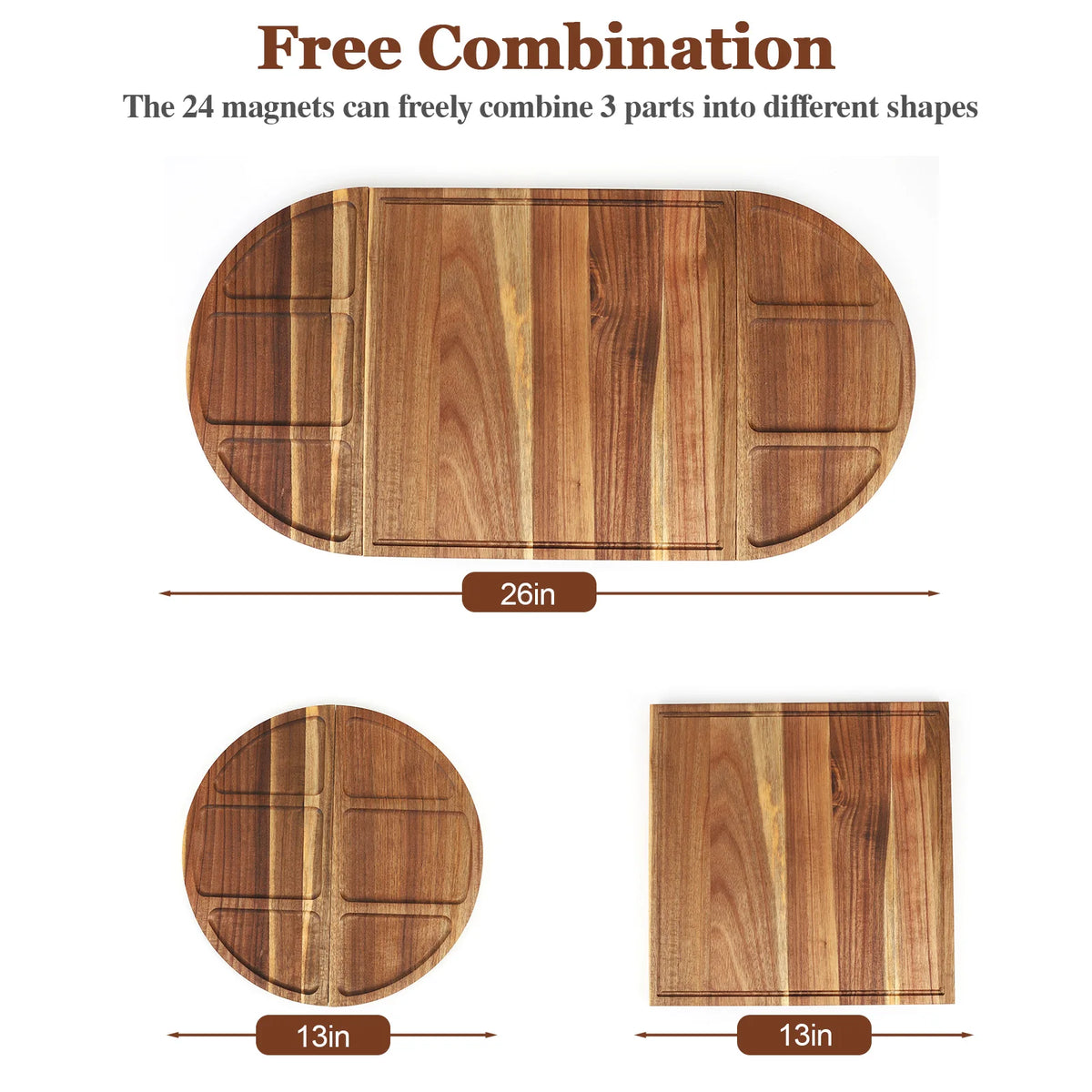 Aliilee Acacia Wood Charcuterie Serving Tray With Grooves
