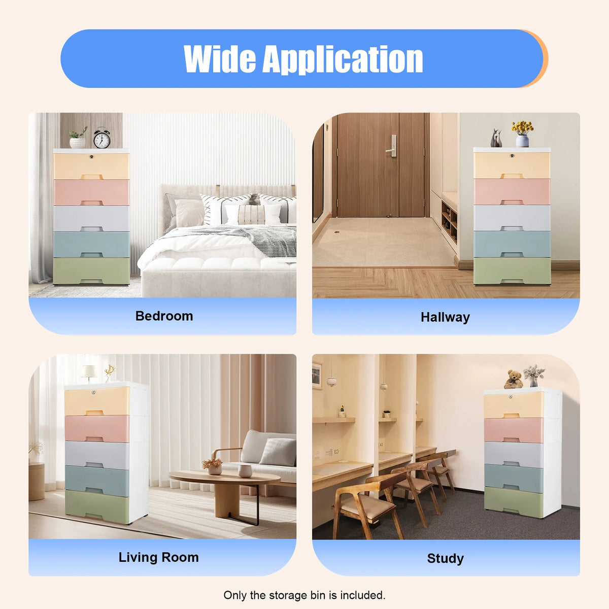Plastic Drawers Dresser 5 Layer Storage Cabinet Macaron Color Lock Organizer Fully Pull Out Handle Large Capacity Bedroom Living Room Kids Room 43.5x29x80cm
