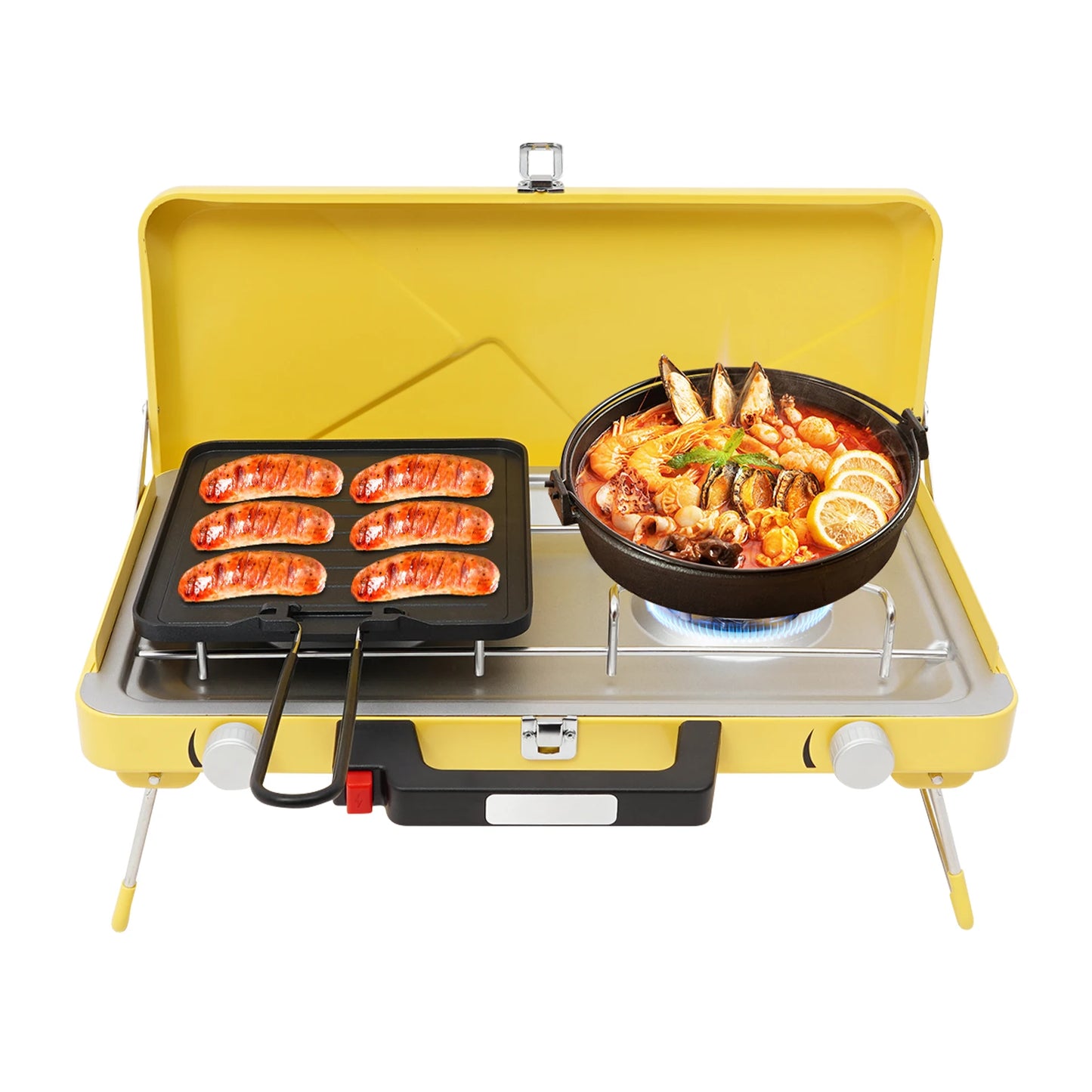 Portable Outdoor Gas Stove Two-Burner 3500W With Windshield For Camping