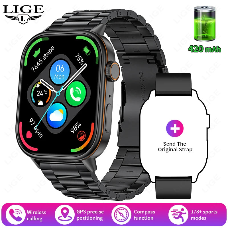 LIGE GPS Smartwatch For Android iOS HeartRate Bluetooth Calling IP68