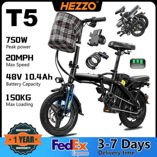 Hezzo T5 Lightweight Folding Electric Bike for Adults 750W Commuter