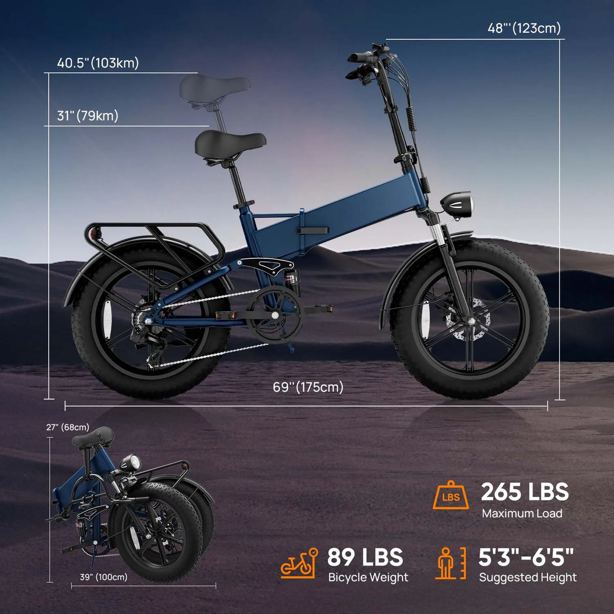 Urlife Foldable Electric Bike With Full Suspension And Fat Tires