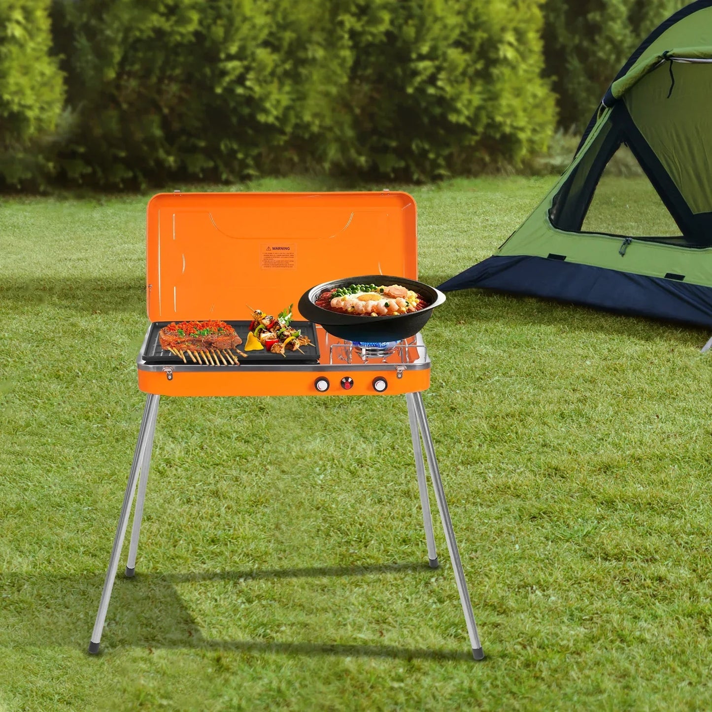 Portable Gas Camping Stove & Outdoor Grill Cooker, Compact Tabletop Design 5860BTU High Power Dual Burner for BBQ & Tailgating