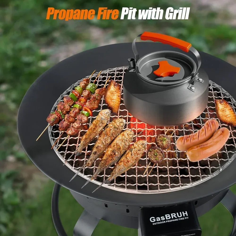 Outdoor Propane Fire Pit With Grill And Carry Handle 60000BTU