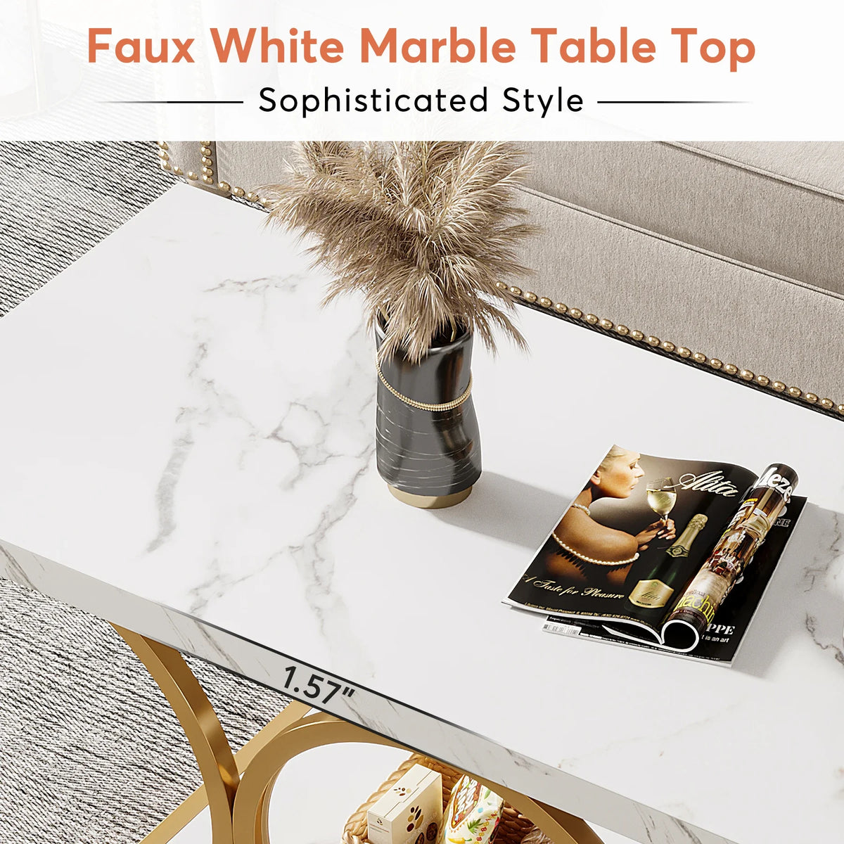 Tribesigns Modern Rectangle Two Tier Faux Marble Wood Coffee Table