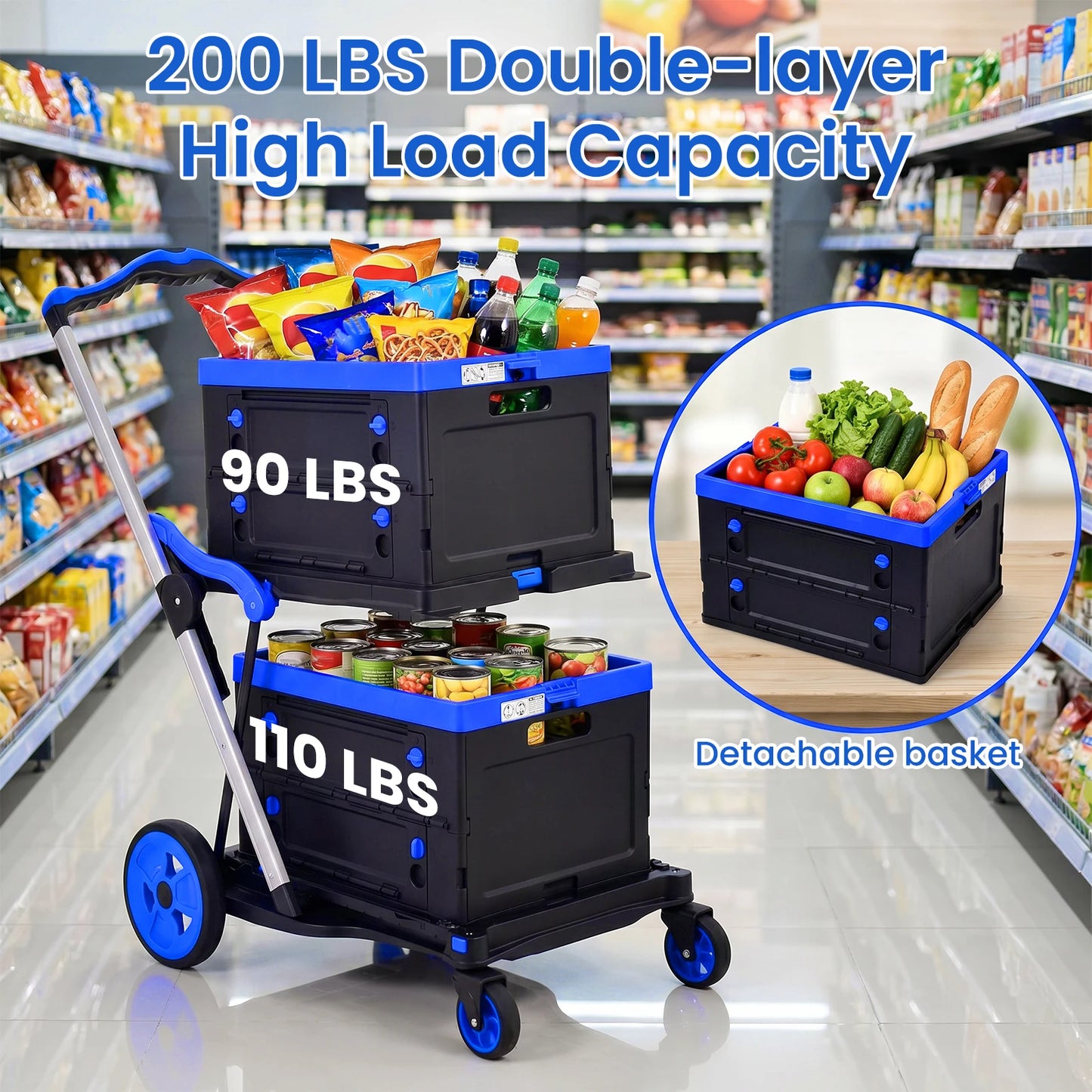 Heavy Duty Foldable Utility Shopping Cart With Swivel Wheels