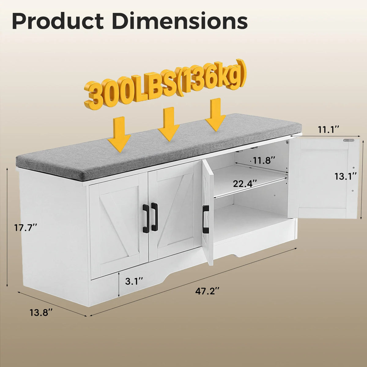 JHK Storage Bench Shoe Organizer With Padded Seat And Doors