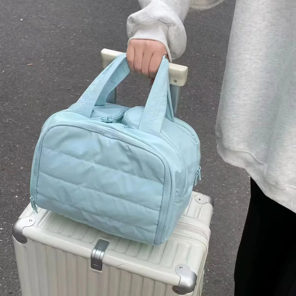 Multi Compartment Polyester Cosmetic Bag For Travel And Home Use