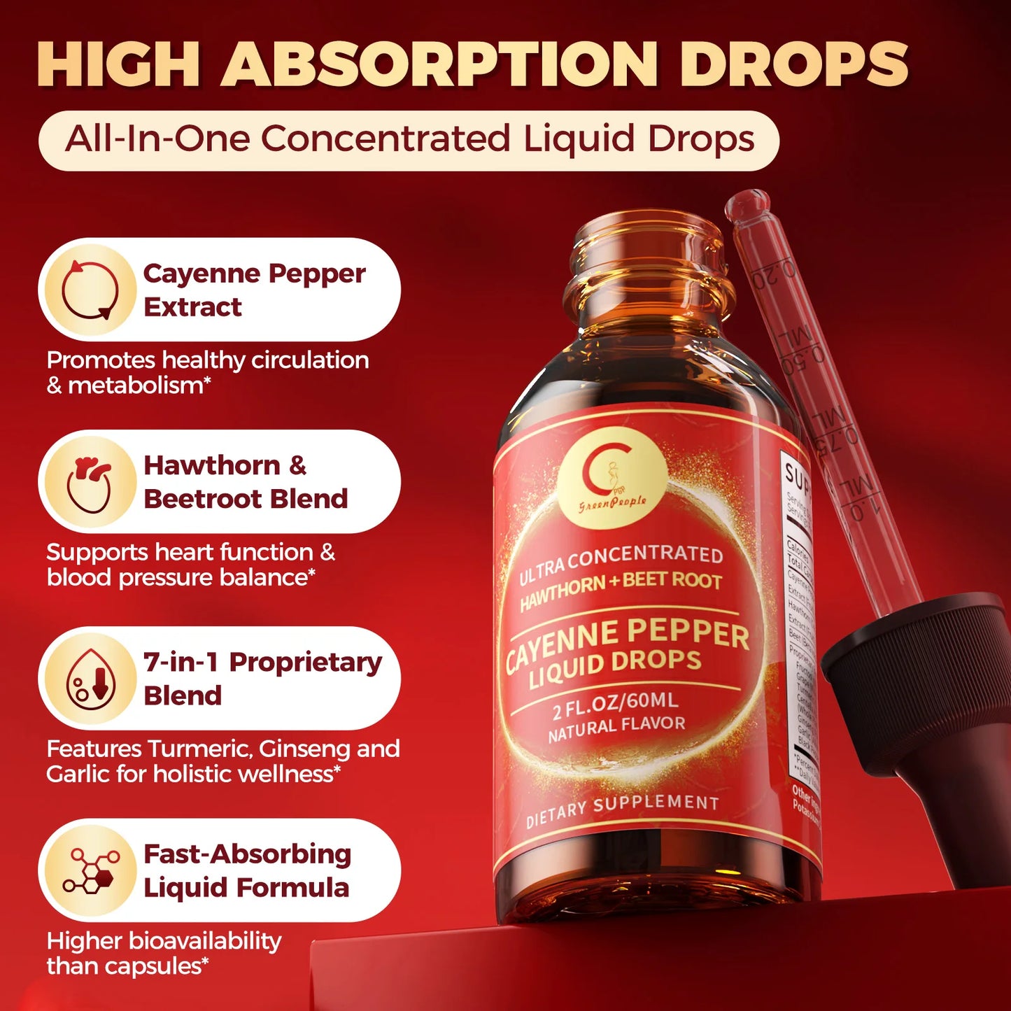 MINCH Organic Cayenne Pepper Drops 7In1 Complex Turmeric Ginseng Garlic