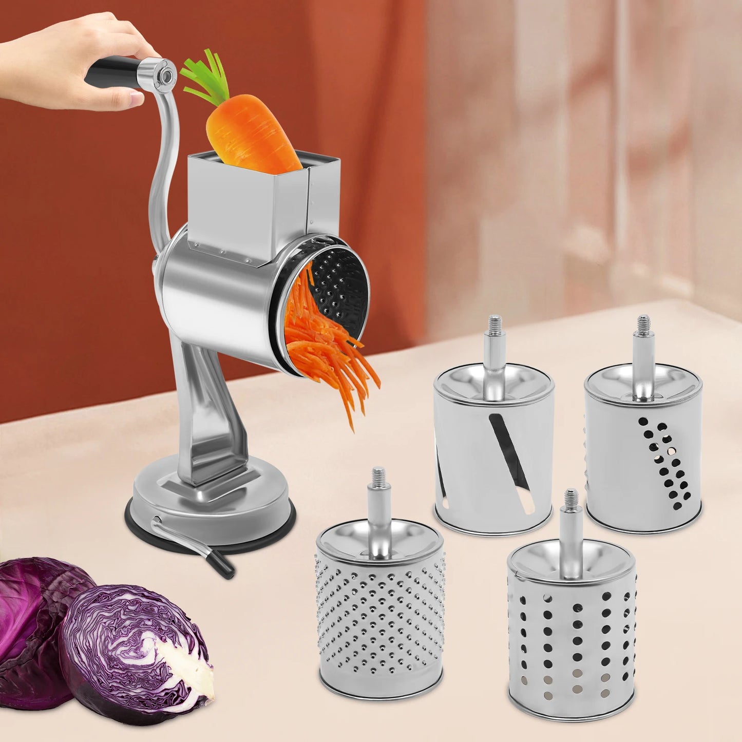 Rotary Grater With Five Stainless Steel Blades Manual Grinder