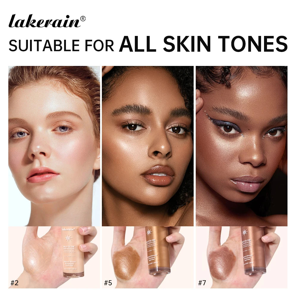 2 IN 1 Face Makeup Long-Lasting Dewy Radiant Liquid Illuminator Foundation & Highlighter Brighten Face Body Shimmer Makeup