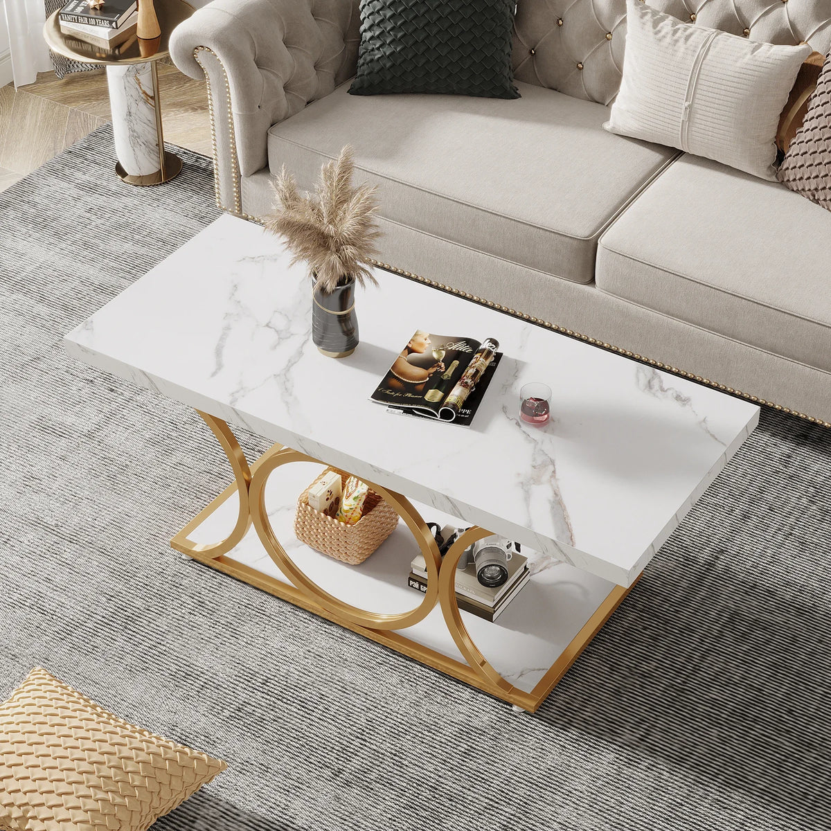 Tribesigns Modern Rectangle Two Tier Faux Marble Wood Coffee Table