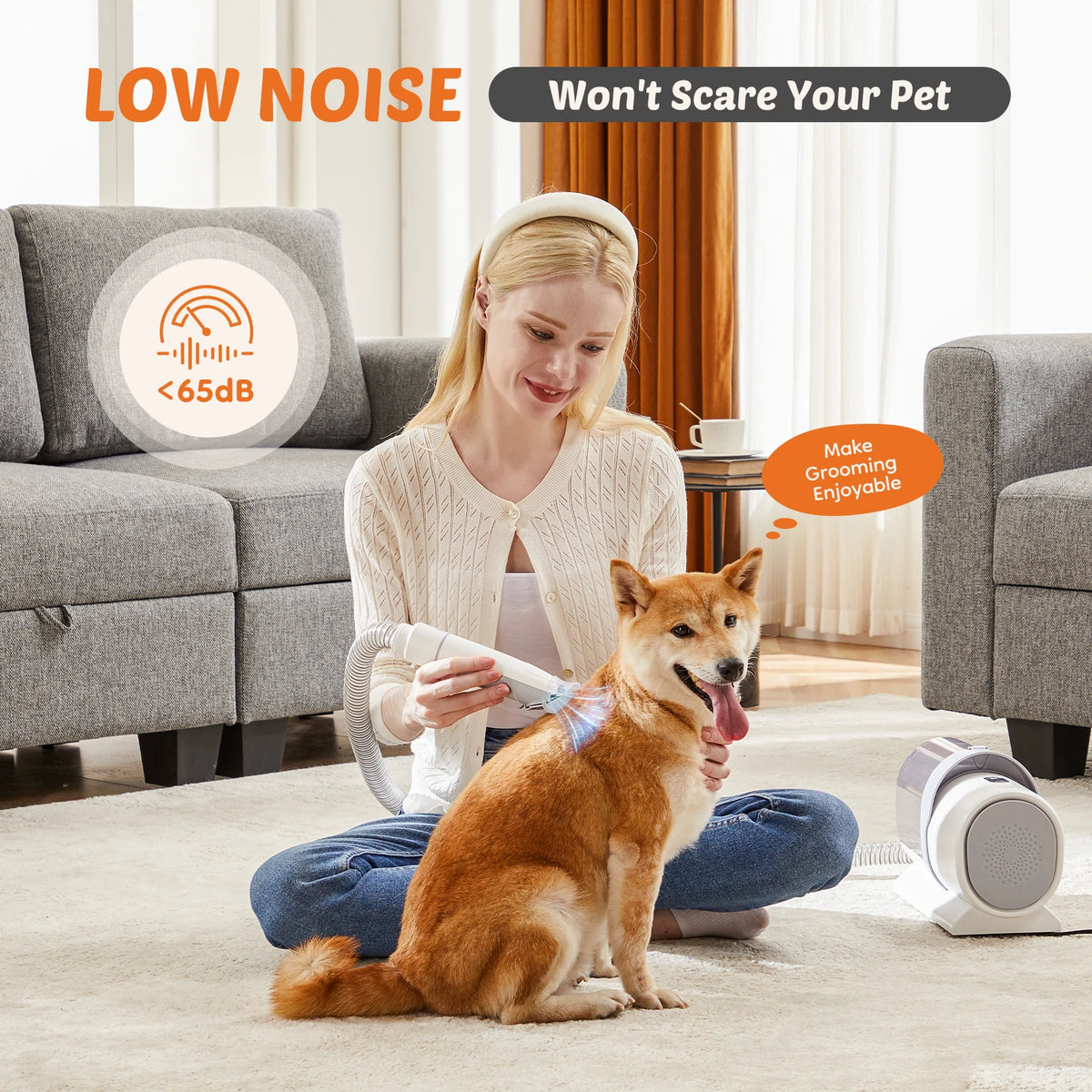 JHK Professional Cordless Low Noise Pet Grooming Vacuum Kit