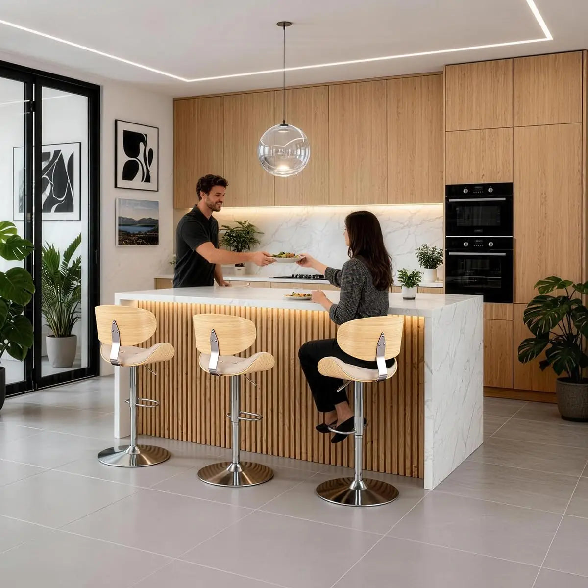 GUANGBAI Adjustable Swivel Bar Stool With Back And Leather Seat