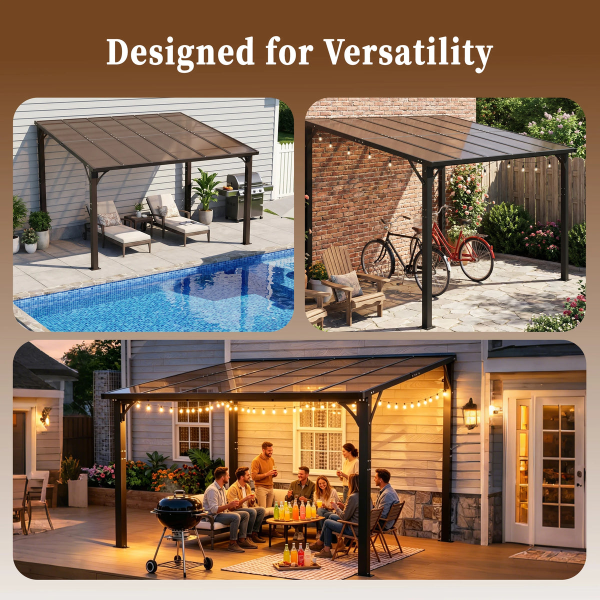 Hardtop Gazebo With Tinted Polycarbonate Roof For Outdoor Patios