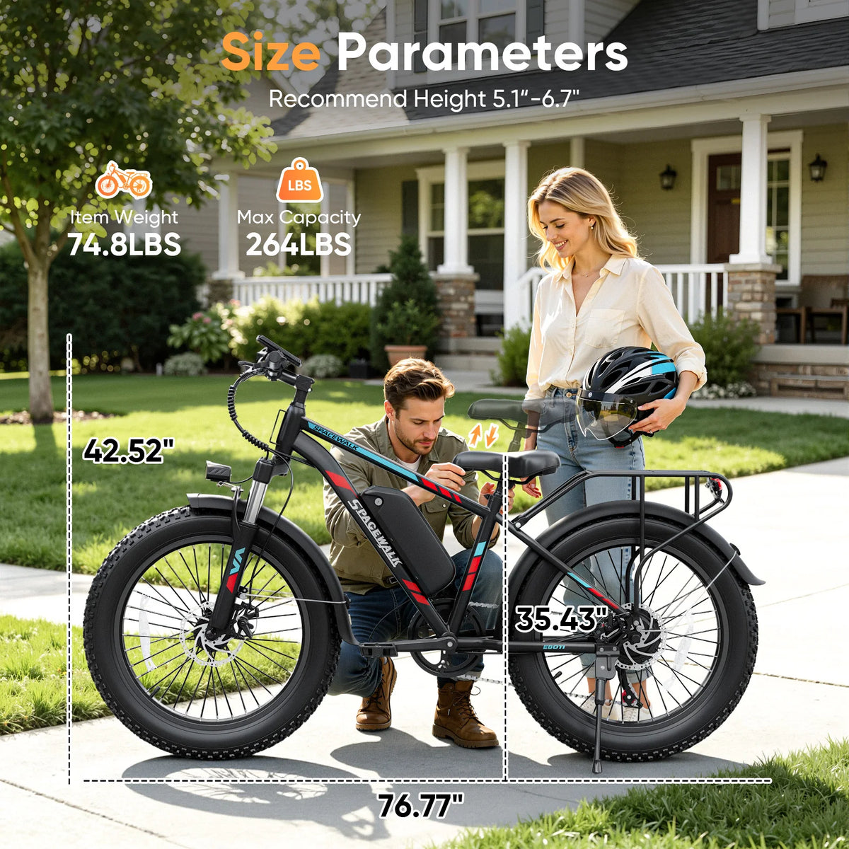 Spacewalk 1500W Peak Electric Bike for Adults, 48V 15Ah Removable Battery Fat Tire Ebike, 28MPH High Speed Long Range 60 Miles Electric Bicycle, 26×4.0 All Terrain Mountain E Bike with LCD Display & 7 Speed Gear