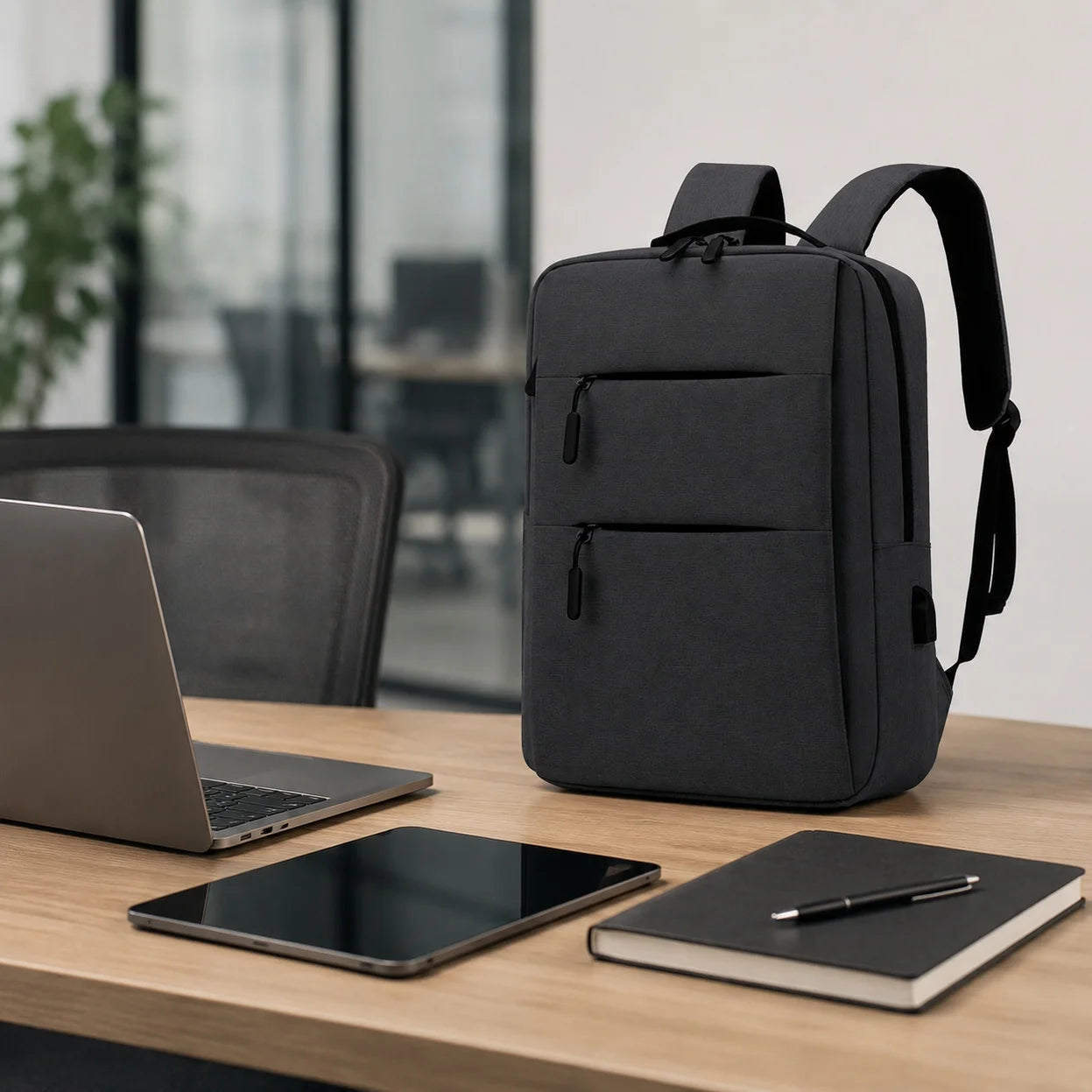 Water Resistant Business Laptop Backpack With USB Port