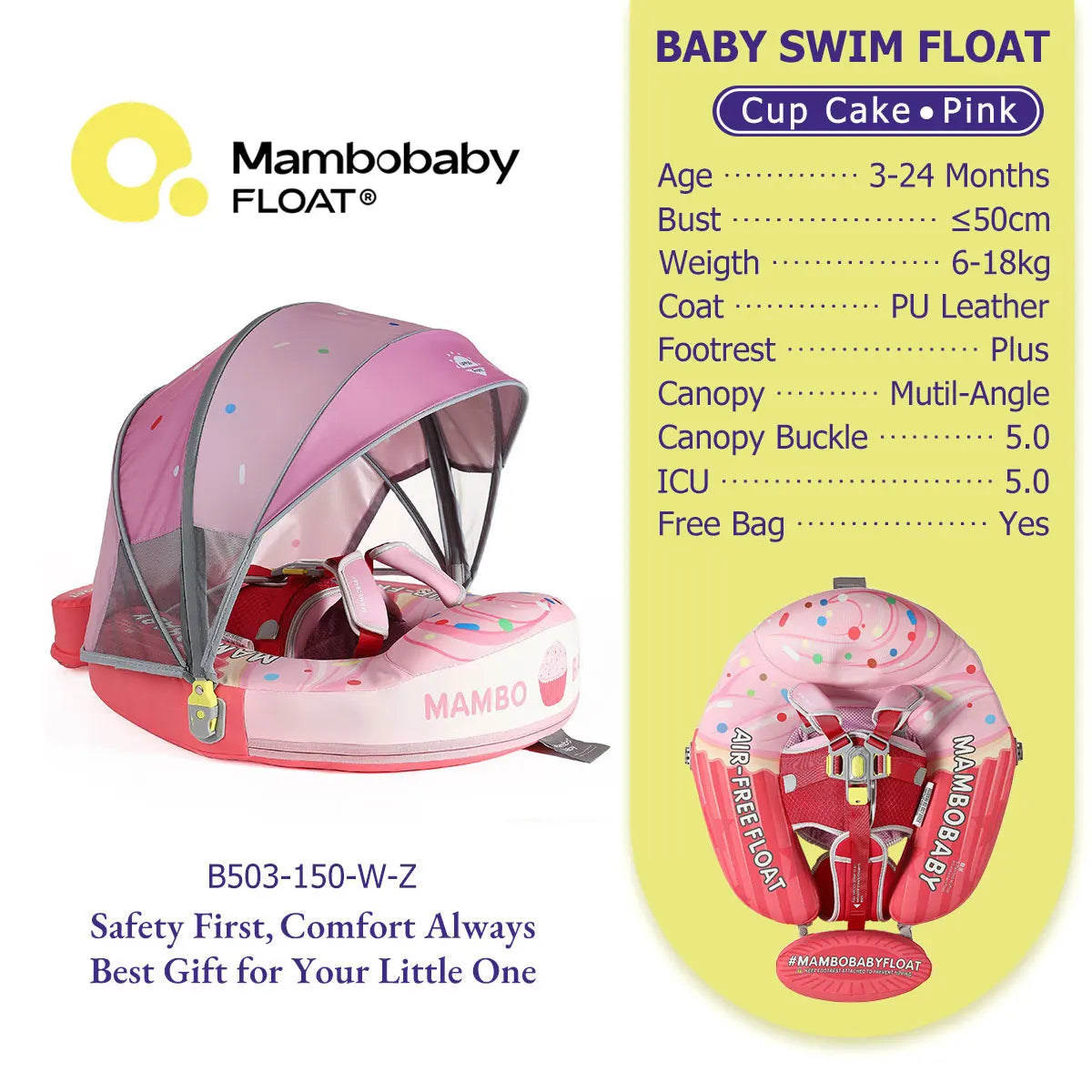 Mambobaby No-Slip Harness Baby Swim Ring For Toddlers