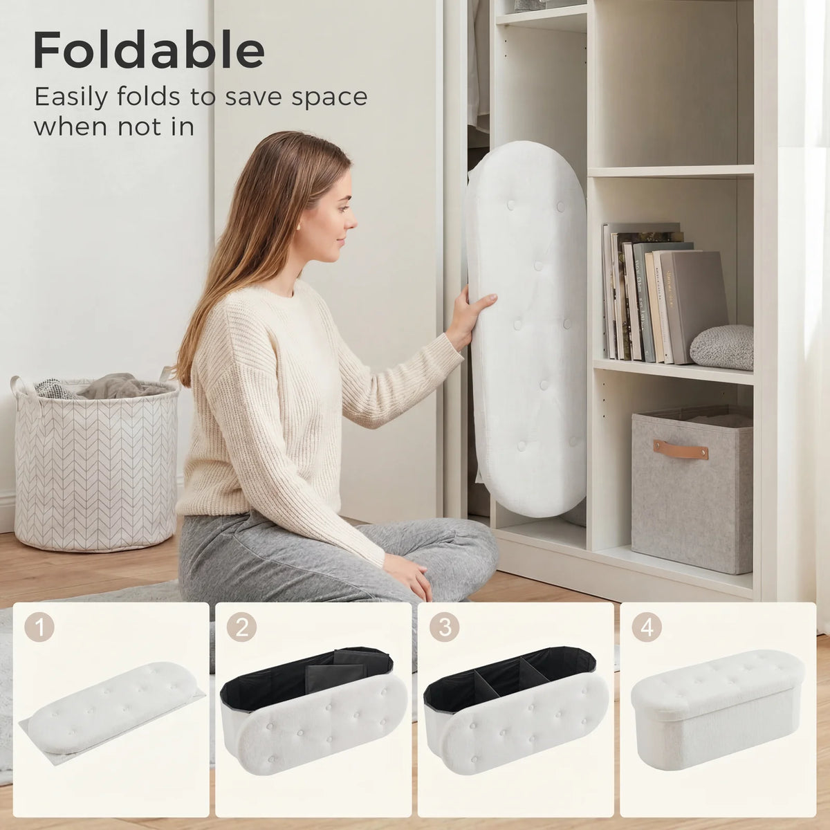 MCQ Faux Fur Storage Ottoman Footstool For Bedroom Seating