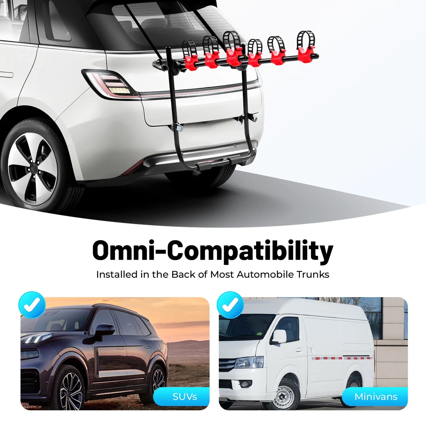Foldable Car Bike Rack Trunk Mounted Carrier For Three Bicycles
