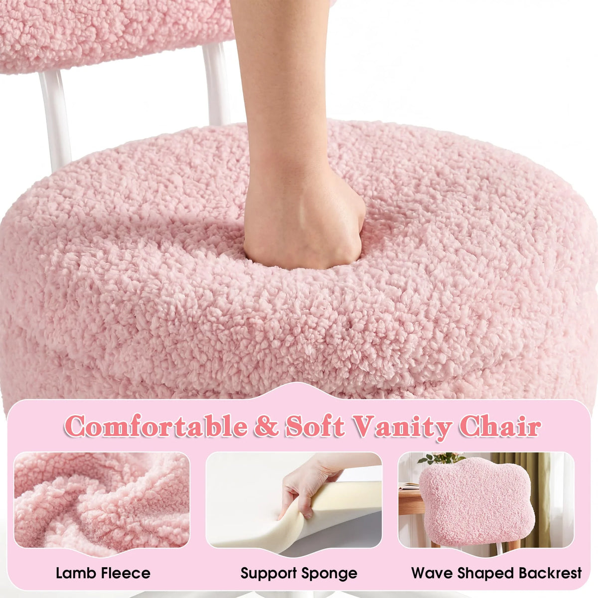 Modern Teddy Fleece Vanity Chair Including Storage And Height Adjustability