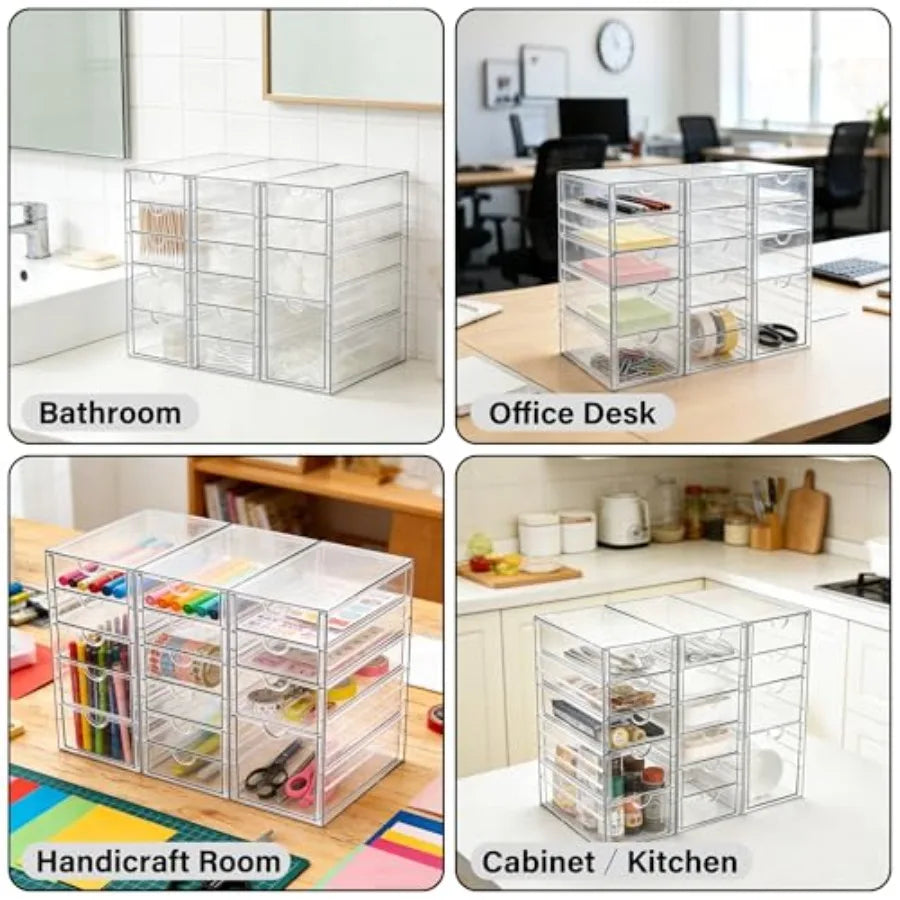 Acrylic Drawer Organizer With 15 Drawers, Clear Stackable Storage Set