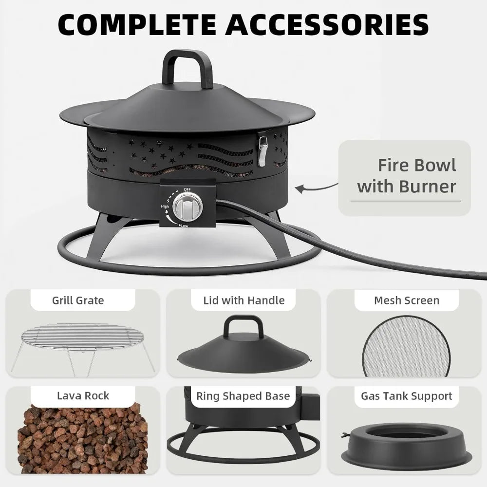 Propane Fire Pit 60K BTU Smokeless Portable Outdoor Camping Grill