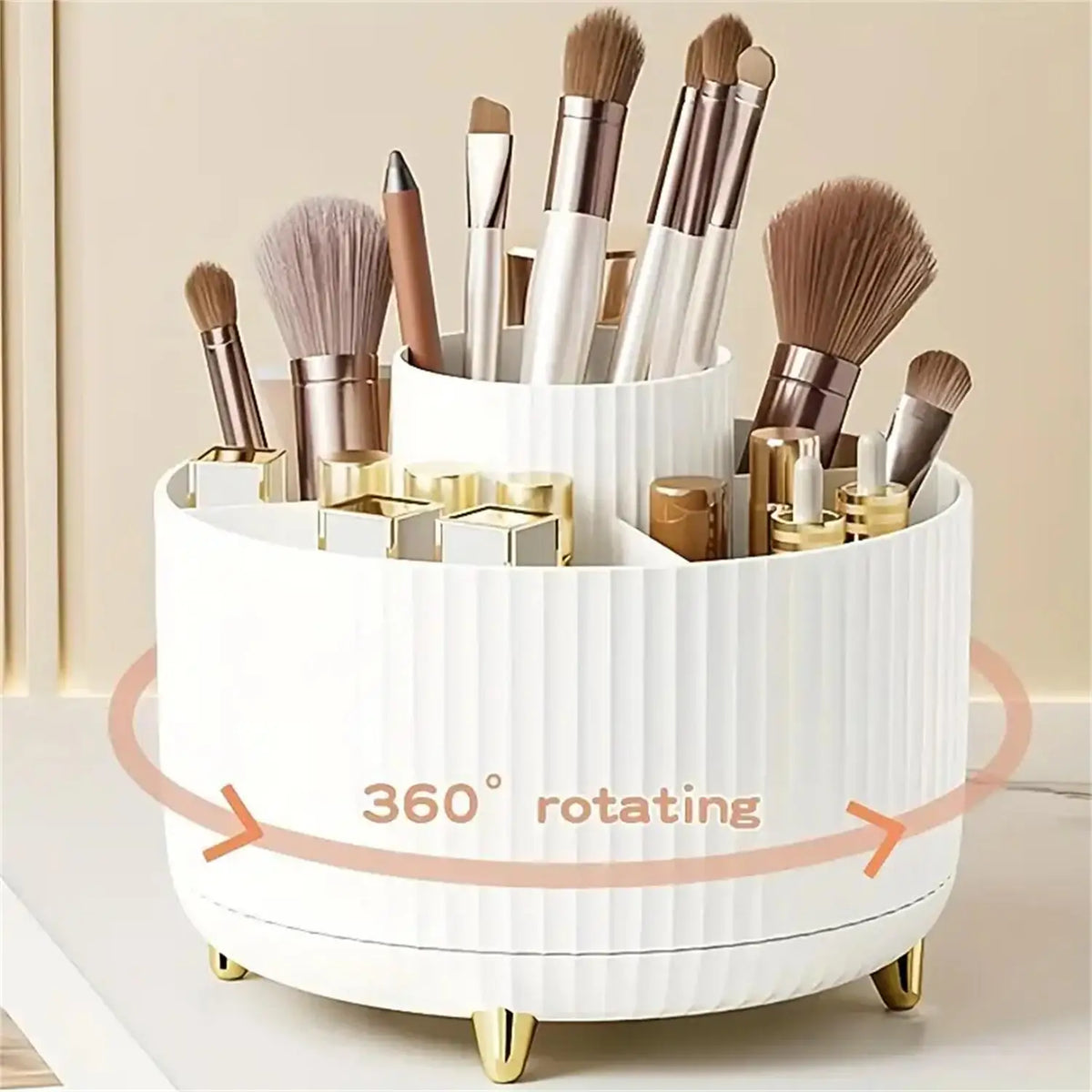 360 Rotating Plastic Makeup Organizer With Five Cosmetic Compartments