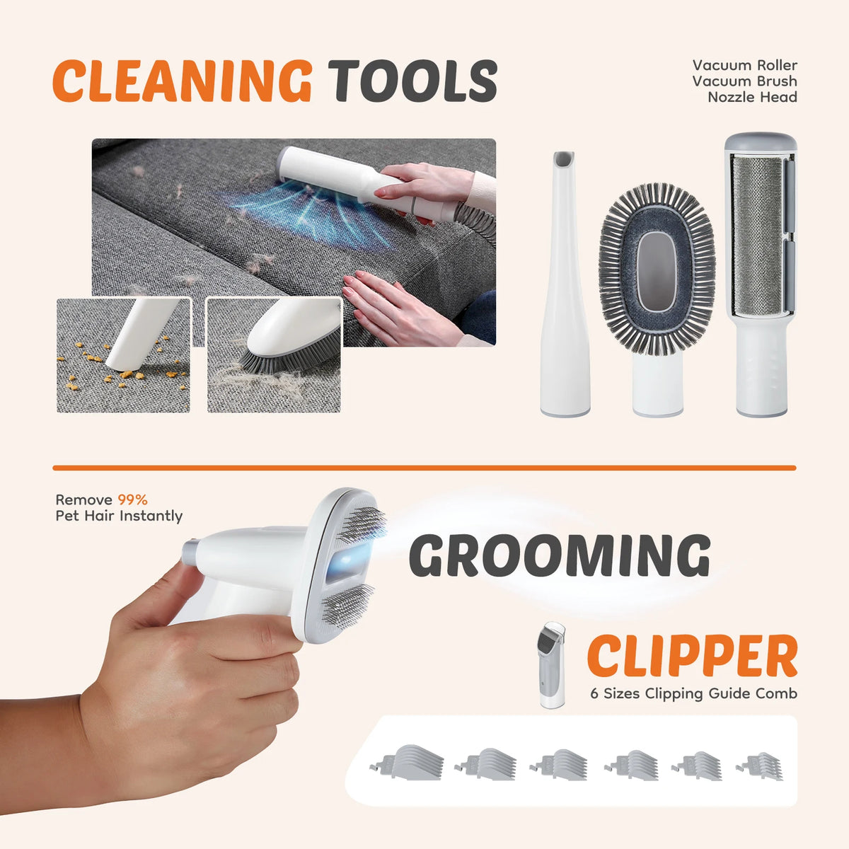 JHK Professional Cordless Low Noise Pet Grooming Vacuum Kit