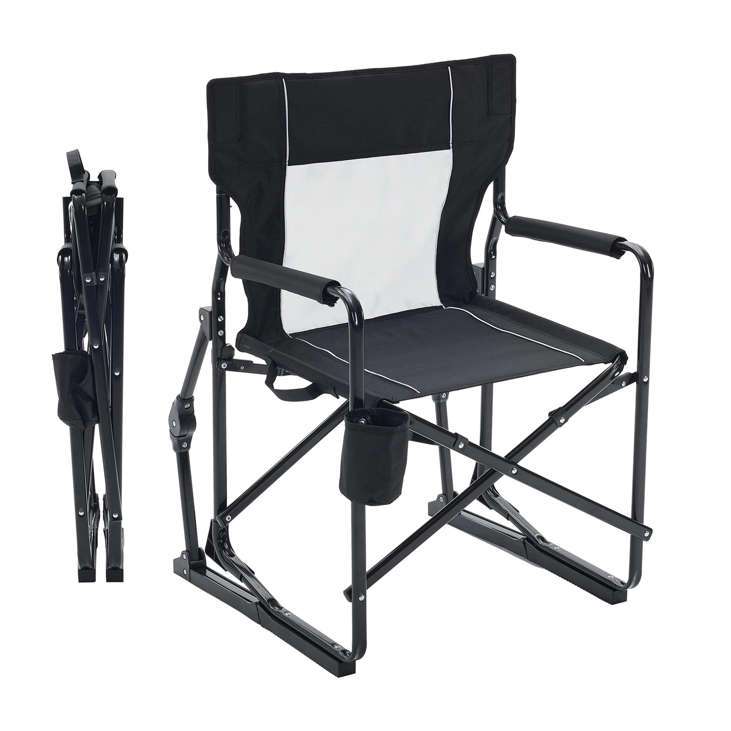 JHK Outdoor Folding Rocking Chair With Mesh Back Portable Patio