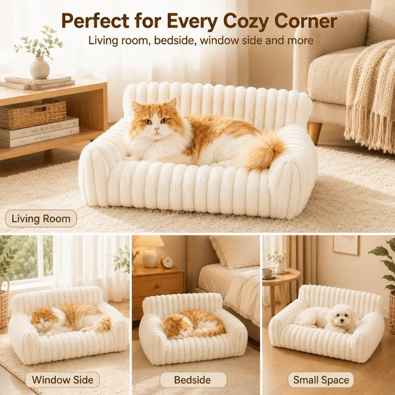 Plush Pet Sofa Bed With Coral Fleece And Removable Cover