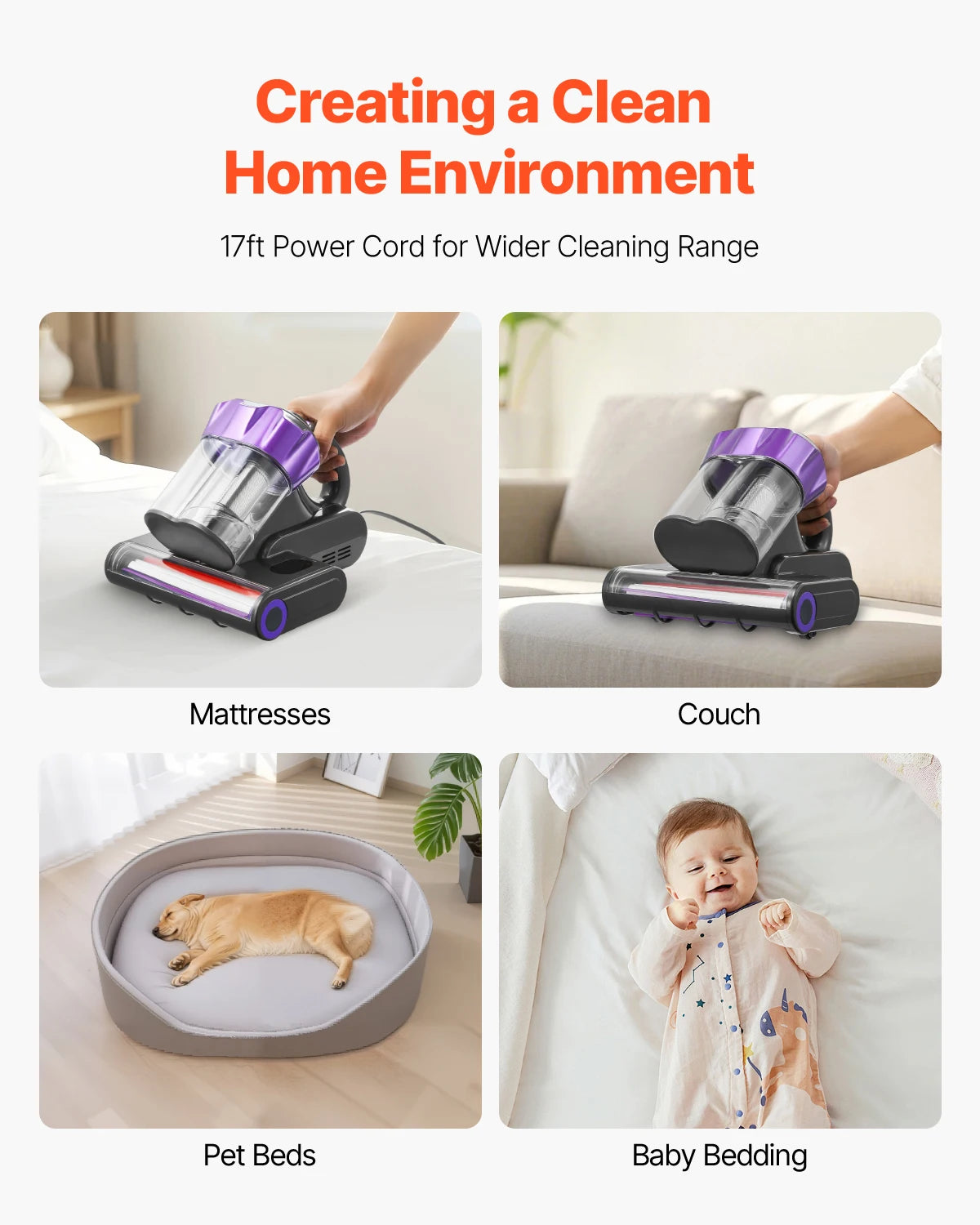 Mattress Vacuum Cleaner With HEPA Filter And Powerful Suction