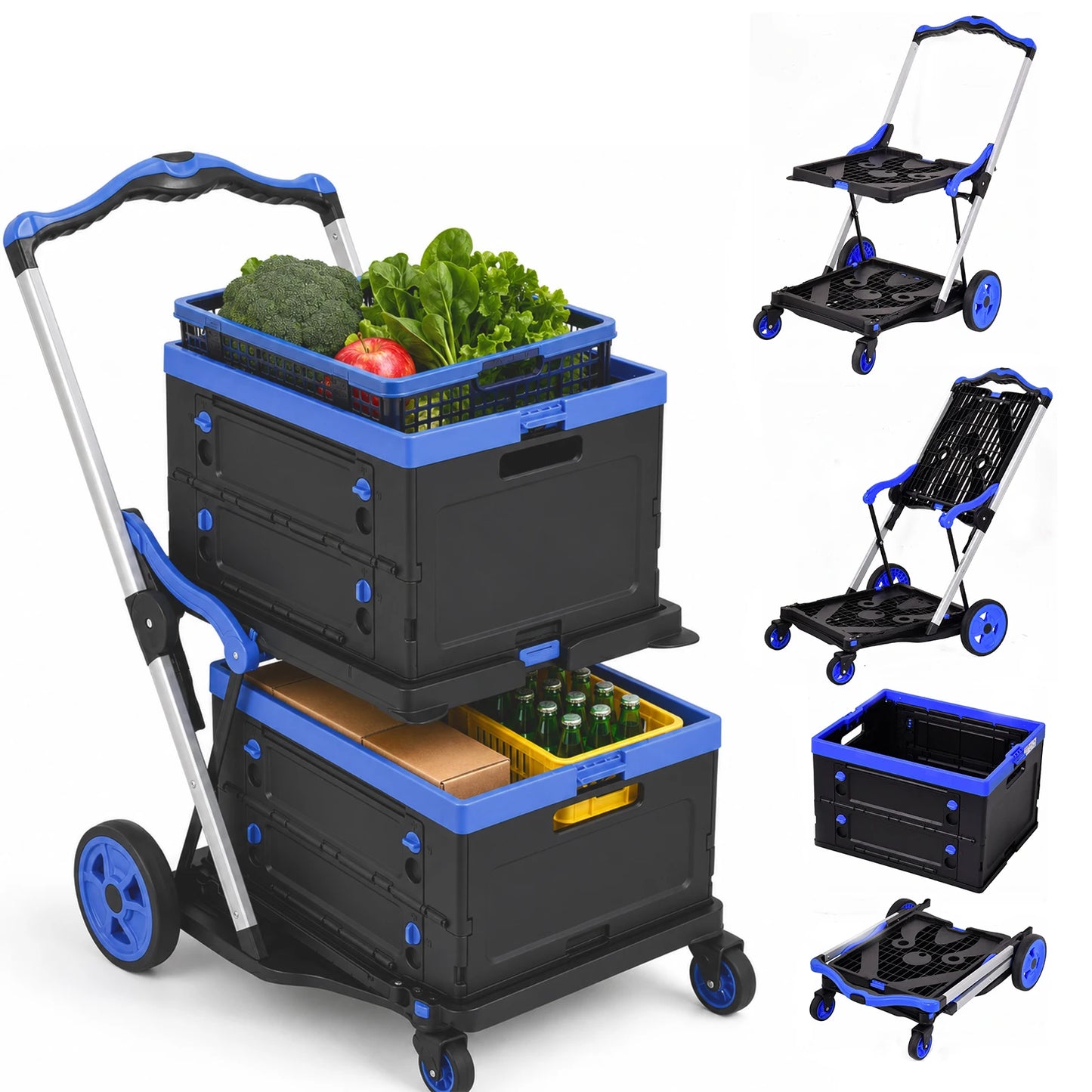 Heavy Duty Foldable Utility Shopping Cart With Swivel Wheels