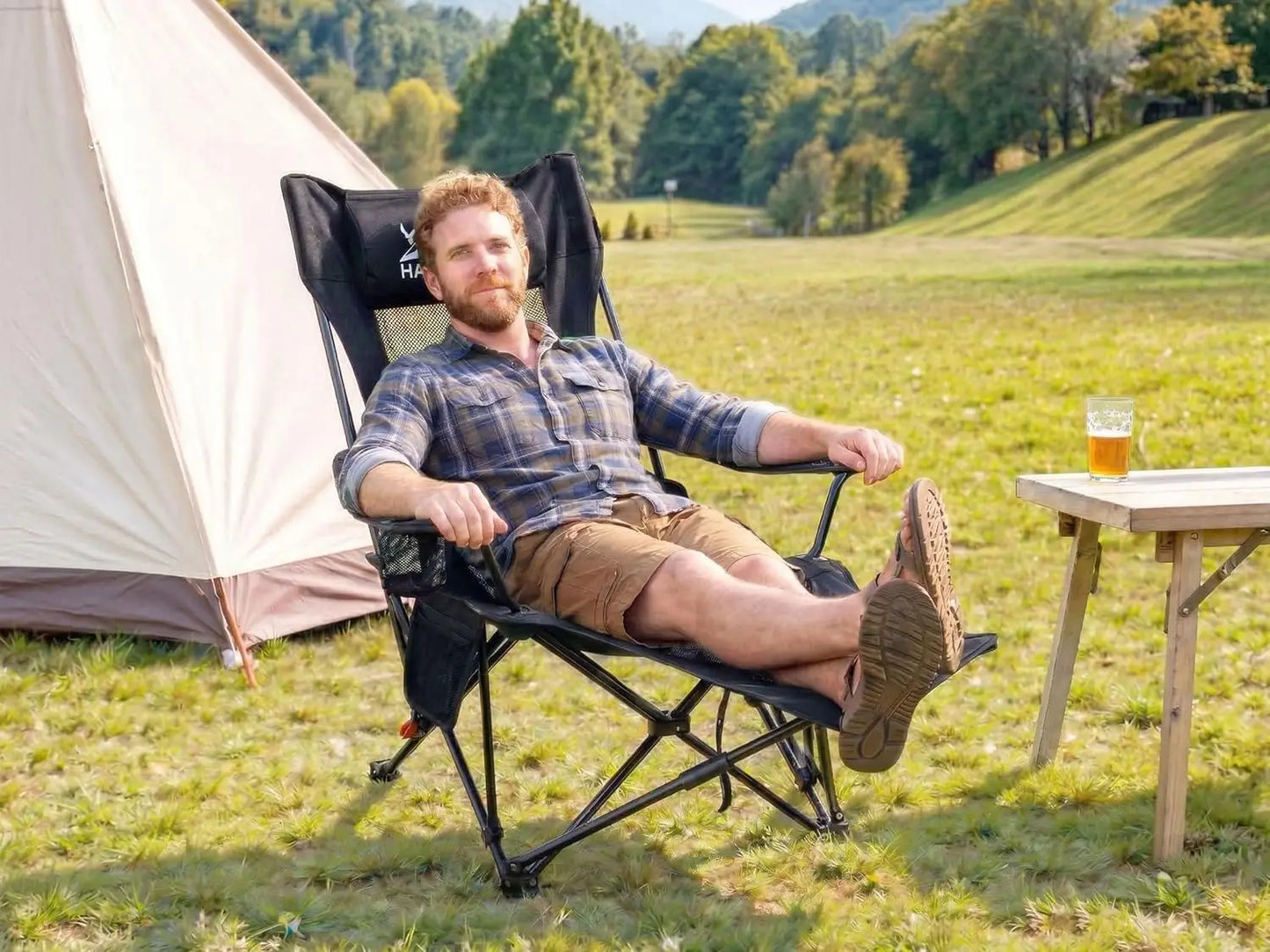 Reclining Camping Chair With Footrest, Ultra Light Portable Folding Lounge